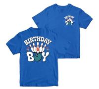 Personalised Birthday Boy Bowling T Shirt - Custom Name Pins and Ball Design - Kids Bowler Strike Party Tee - Boys Gift Top