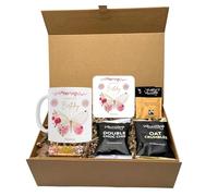 Personalised Birthday Butterfly Design Mug and Coaster Gift Set with Biscuits, Tea, and Sweets in Kraft Magnetic Box for 60th 70th 80th (Coffee Sachets)