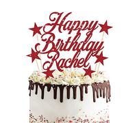 Personalised Birthday Cake Topper 7PCS Custom Any Name Cake Decoration with 6 Stars Double Sided Glitter Card Birthday Party-Multicolour Glitter Cupcake Decoration(Red)