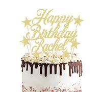Personalised Birthday Cake Topper 7PCS Custom Any Name Cake Decoration with 6 Stars Double Sided Glitter Card Birthday Party-Multicolour Glitter Cupcake Decoration(Gold)
