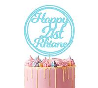 Personalised Birthday Cake Topper | Circle Design Cake Topper With Any Name Age 16th 18 21 30 40 50 60 | Double Sided Glitter Card | Baby Blue