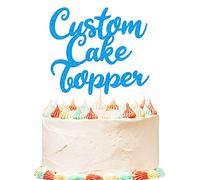 Personalised Birthday Cake Topper Customized Any Word Name Age Party Cake Decoration Double Sided Glitter Card 1st 10th 16th 18th 20th 21st 30th 40th 50th 60th 70th 80th Blue