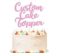 Personalised Birthday Cake Topper Customized Any Word Name Age Party Cake Decoration Double Sided Glitter Card 1st 10th 16th 18th 20th 21st 30th 40th 50th 60th 70th 80th Pink