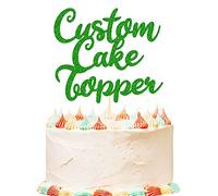 Personalised Birthday Cake Topper Customized Any Word Name Age Party Cake Decoration Double Sided Glitter Card 1st 10th 16th 18th 20th 21st 30th 40th 50th 60th 70th 80th Green