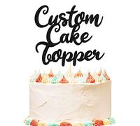 Personalised Birthday Cake Topper Customized Any Word Name Age Party Cake Decoration Double Sided Glitter Card 1st 10th 16th 18th 20th 21st 30th 40th 50th 60th 70th 80th Black