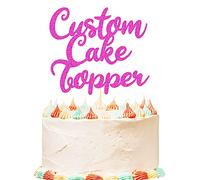 Personalised Birthday Cake Topper Customized Any Word Name Age Party Cake Decoration Double Sided Glitter Card 1st 10th 16th 18th 20th 21st 30th 40th 50th 60th 70th 80th Pink