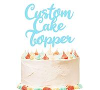 Personalised Birthday Cake Topper Customized Any Word Name Age Party Cake Decoration Double Sided Glitter Card 1st 10th 16th 18th 20th 21st 30th 40th 50th 60th 70th 80th Blue