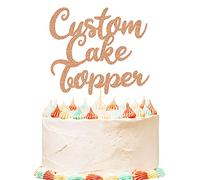 Personalised Birthday Cake Topper Customized Any Word Name Age Party Cake Decoration Double Sided Glitter Card 1st 10th 16th 18th 20th 21st 30th 40th 50th 60th 70th 80th Rose Gold