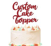 Personalised Birthday Cake Topper Customized Any Word Name Age Party Cake Decoration Double Sided Glitter Card 1st 10th 16th 18th 20th 21st 30th 40th 50th 60th 70th 80th Red