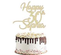 Personalised Birthday Cake Topper | Customized Happy Birthday Cake Decoration with Any Name and Age | Multicolour Glitter Cake Topper 30th 40th 18th 21st | Champagne Gold