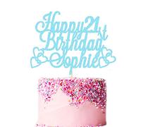 Personalised Birthday Cake Topper | Customized Heart Party Cake Decoration with Any Name Any Age 8 12 13 16 18 20 21 30 40 50 60 70 80 | Double Sided Glitter Card | Baby Blue