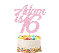 Personalised Birthday Cake Topper Customized with Any Name Age Cake Decoration 16 18 21 30 40 60 Double Sided Glitter Card(Baby Pink)
