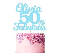 Personalised Birthday Cake Topper Customized with Any Name Age Cake Decoration 16th 18th 21st 30th 40th 60th Double Sided Glitter Card (Baby Blue)