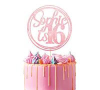 Personalised Birthday Cake Topper | Customized with Any Name Any Age 16 18 21 40 60 Party Cake Decoration | Double Sided Glitter Card | Baby Pink