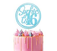 Personalised Birthday Cake Topper | Customized with Any Name Any Age 16 18 21 40 60 Party Cake Decoration | Double Sided Glitter Card | Baby Blue