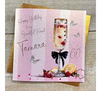 Personalised Birthday Card - Beautiful Friend - Raspberry Fizz Sparkly Drink Design. Hand decorated with glitter & gems. (X) P26-5-BF