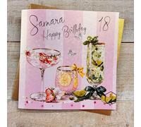 Personalised Birthday Card - Cocktail Party Sparkly Drink Design. Hand decorated with glitter & gems. (X) P26-6