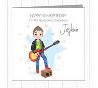 Personalised Birthday Card - Cool Boy Playing Guitar - Rock Star Kid - Son, Grandson, Godson, Nephew, Brother