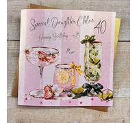 Personalised Birthday Card - Daughter - Cocktail Party Sparkly Drink Design. Hand decorated with glitter & gems. (X) P26-6-D