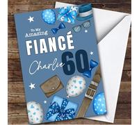 Personalised Birthday Card For Fiance 60th Blue Balloons Presents | Personalised Birthday Card For Fiance, Him, 60th, Milestone Birthdays