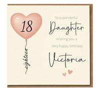 Personalised Birthday Card for Her - Any Age - Custom Name, Age & Relation - Heart Balloon Script Design - Daughter, Granddaughter, Niece, Sister, Mum, Friend