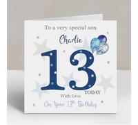 Personalised Birthday Card For Him Boy Blue Stars Balloons Any Age 18th 21st 30th 40th 50th Any Relationship