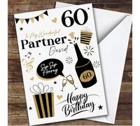 Personalised Birthday Card For Male Partner 60th Black Gold Presents | Personalised Birthday Card For Partner, Him, 60th, Milestone Birthdays