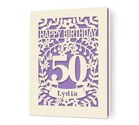 Personalised Birthday Card Gifts for Women Men Happy Birthday Card Laser Paper Cut Cards with Any Age & Name for Son Daughter Mom Dad Grandma Friends for 18th 21st 30th 40th 50th 60th(Lilac Purple)