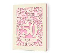 Personalised Birthday Card Gifts for Women Men Happy Birthday Card Laser Paper Cut Cards with Any Age & Name for Son Daughter Mom Dad Grandma Friends for 18th 21st 30th 40th 50th 60th(Pink)