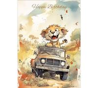 Personalised Birthday Card - Lion Cub On Safari - Large A5 - Your Custom Message Printed On The Inside
