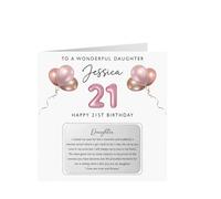 Personalised Birthday Card & Metal Keepsake Gift | Daughter 21st Birthday Greeting Card | Custom Printed with Daughter's Name