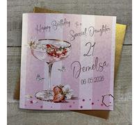Personalised Birthday Card - Special Daughter - Strawberry Cocktail Sparkly Drink Design. Hand decorated with glitter & gems. (X) P26-2-D