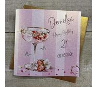 Personalised Birthday Card - Strawberry Cocktail Sparkly Drink Design. Hand decorated with glitter & gems. (X) P26-2