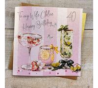 Personalised Birthday Card - Wife - Cocktail Party Sparkly Drink Design. Hand decorated with glitter & gems. (X) P26-6-W