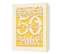 Personalised Birthday Cards for Women Laser Paper Cut Card Custom Gift Cards Birthday Cards Gifts for Women Men Keepsake Greeting Card on 30th 40th 50th 60th 70th 75th 80th 90th (Gold)