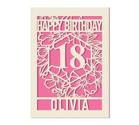 Personalised Birthday Cards for Women Men Custom Birthday Card Gifts 18th Birthday Gifts for Girls Laser Paper Cut Cards with Any Name & Age for 18th 21st 30th 40th 50th (Fuchsia)
