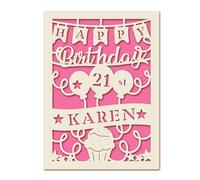 Personalised Birthday Cards Gifts for Women Men Custom Happy Birthday Card Laser Paper Cut Cards with Any Name & Age Greeting Cards Gifts for 18th 21st 30th 40th 50th 60th(Fuchsia)