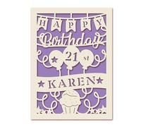 Personalised Birthday Cards Gifts for Women Men Custom Happy Birthday Card Laser Paper Cut Cards with Any Name & Age Greeting Cards Gifts for 18th 21st 30th 40th 50th 60th(Lilac Purple)