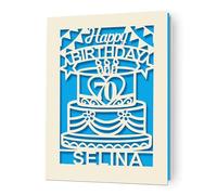 Personalised Birthday Cards Gifts for Women Men Custom Happy Birthday Card with Any Age & Name Laser Paper Cut Cards for Dad Mom Nanny Wife Friend Daughter for 18th 21st 30th 40th 50th(Blue)