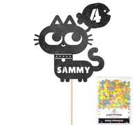 Personalised Birthday Cat Kitten Glitter Cake Topper- Black Any Name & Age Glitter Cake Decoration and Sprinkles - Happy Birthday Decorations - Personalised Toppers for Cakes by Cakeshop