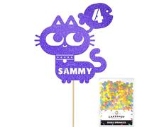 Personalised Birthday Cat Kitten Glitter Cake Topper- Bright Blue Any Name & Age Glitter Cake Decoration and Sprinkles - Happy Birthday Decorations - Personalised Toppers for Cakes by Cakeshop