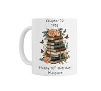 Personalised Birthday Ceramic Mug, Chapter Design with Books and Butterflies Gift for 18th 21st 30th 40th 50th 60th 70th 80th