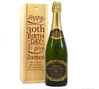 Personalised Birthday Champagne Gift Set with Engraved Wooden/Golden Label/Vintage Retro Look/75 Centiliter …