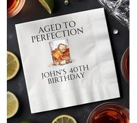 Personalised Birthday Cocktail Napkins, Custom Name and Age, White