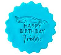 Personalised Birthday Cookie Stamp with Free Scallop Cutter, Your Custom Words, 5cm Acrylic Biscuit Embosser, Food-Safe Plastic Baking Tool, Fits M&S All Butter Biscuits (Design 3)