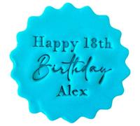 Personalised Birthday Cookie Stamp with Free Scallop Cutter, Your Custom Words, 5cm Acrylic Biscuit Embosser, Food-Safe Plastic Baking Tool, Fits M&S All Butter Biscuits (Design 4)