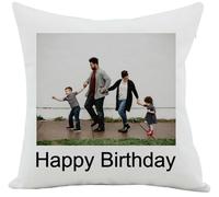 Personalised Birthday Cushion Cover 40 x 40 cm, Custom Single Photo and Name Pillow Case, Happy Birthday Gift for Mum, Dad, Partner, Family or Friend, Cover Only