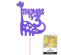 Personalised Birthday Dinosaur Glitter Cake Topper- Bright Blue Any Name & Age Glitter Cake Decoration and Sprinkles - Happy Birthday Decorations - Personalised Toppers for Cakes by Cakeshop