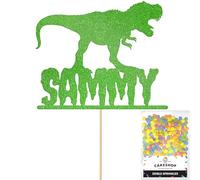Personalised Birthday Dinosaur Glitter Cake Topper- Green Any Name & Age Glitter Cake Decoration and Sprinkles - Happy Birthday Decorations - Personalised Toppers for Cakes by Cakeshop