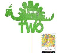 Personalised Birthday Dinosaur Glitter Cake Topper- Green Any Name & Age Glitter Cake Decoration and Sprinkles - Happy Birthday Decorations - Personalised Toppers for Cakes by Cakeshop